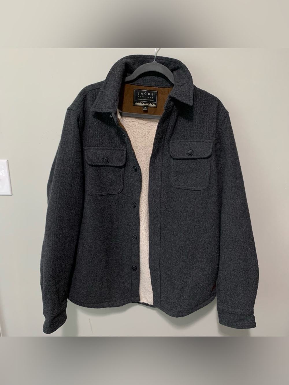 Jachs Men’s Charcoal Sherpa-Lined Shirt Jacket - Dark Gray